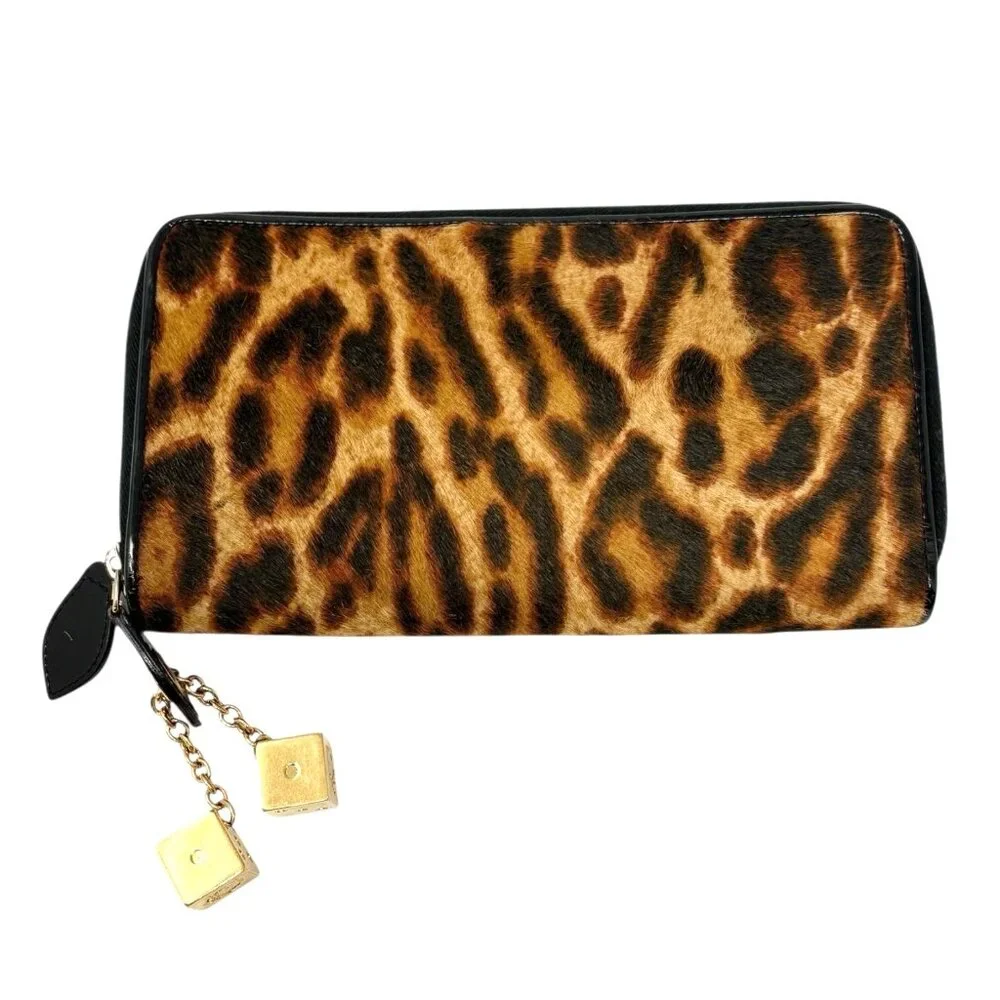Christian Dior Vintage 2001 Logo Leopard Print Pony Hair Wallet Dice [106430]